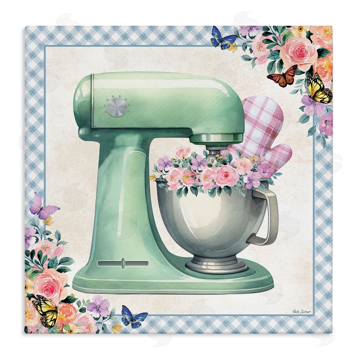 Nicole DeCamp Kitchen Mixer with Flowers Canvas Wall Art Print