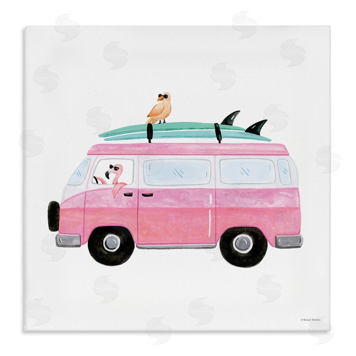 Rachel Nieman Summer Birds & Van Canvas Wall Art Print