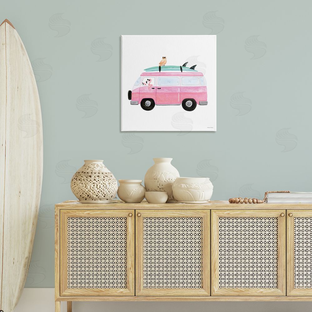 Rachel Nieman Summer Birds & Van Canvas Wall Art Print in Room