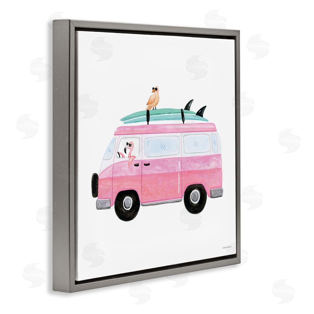 Rachel Nieman Summer Birds & Van Gray Floating Frame Canvas Wall Art Print