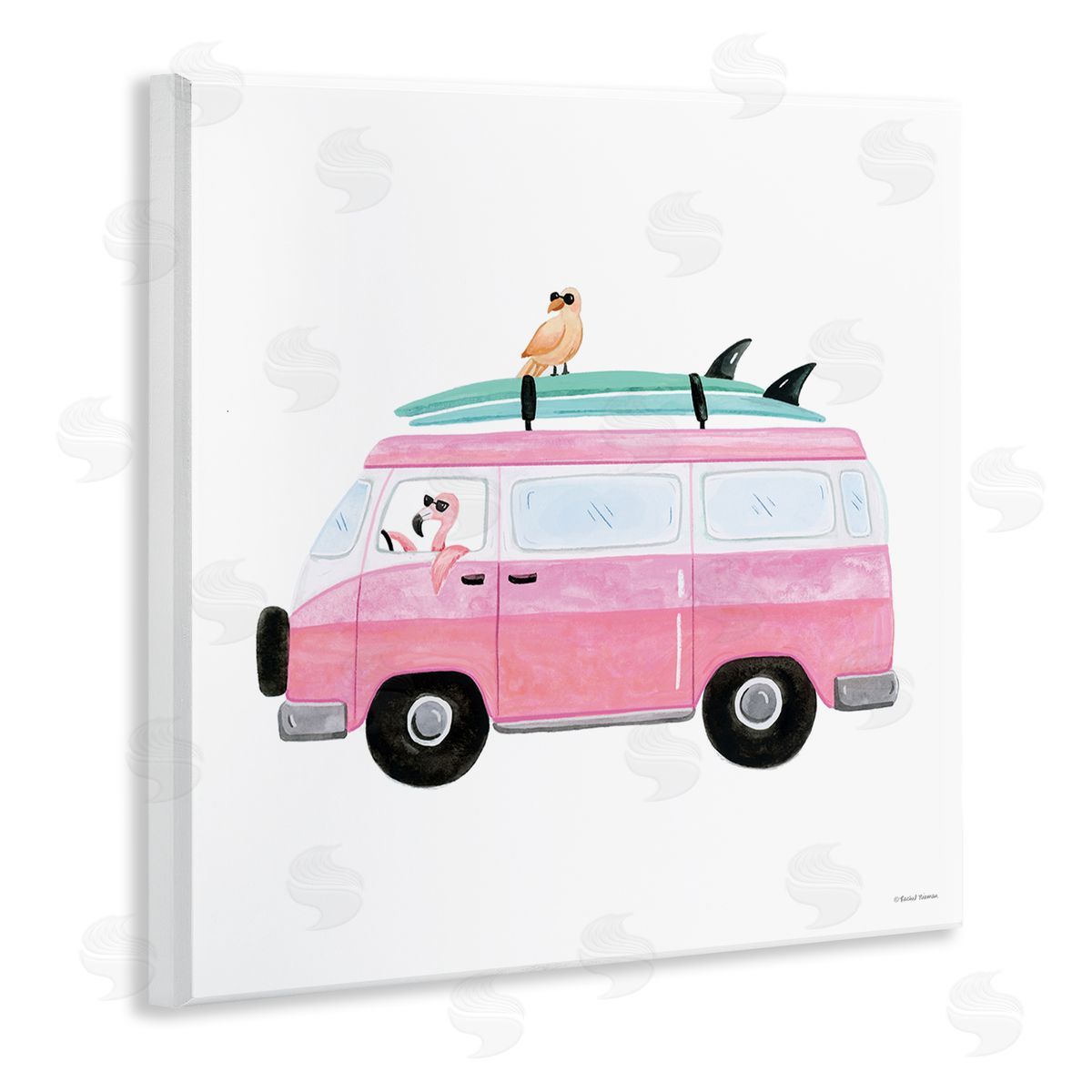 Rachel Nieman Summer Birds & Van Wooden Wall Plaque Art Print