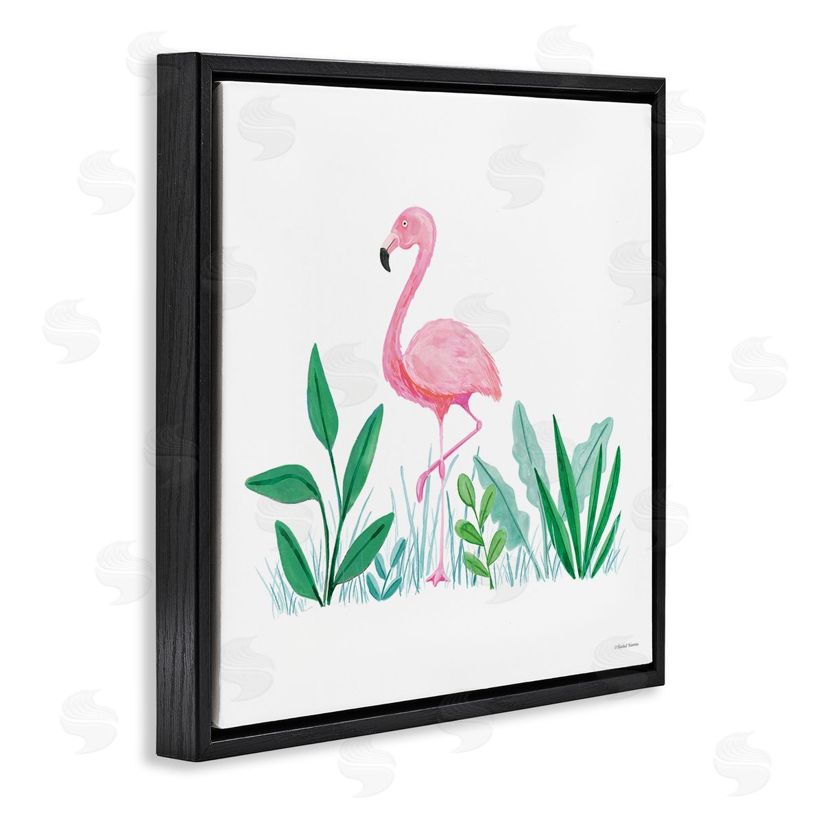 Susan Ball Summer Flamingo & Fronds Black Floating Frame Canvas Wall Art Print