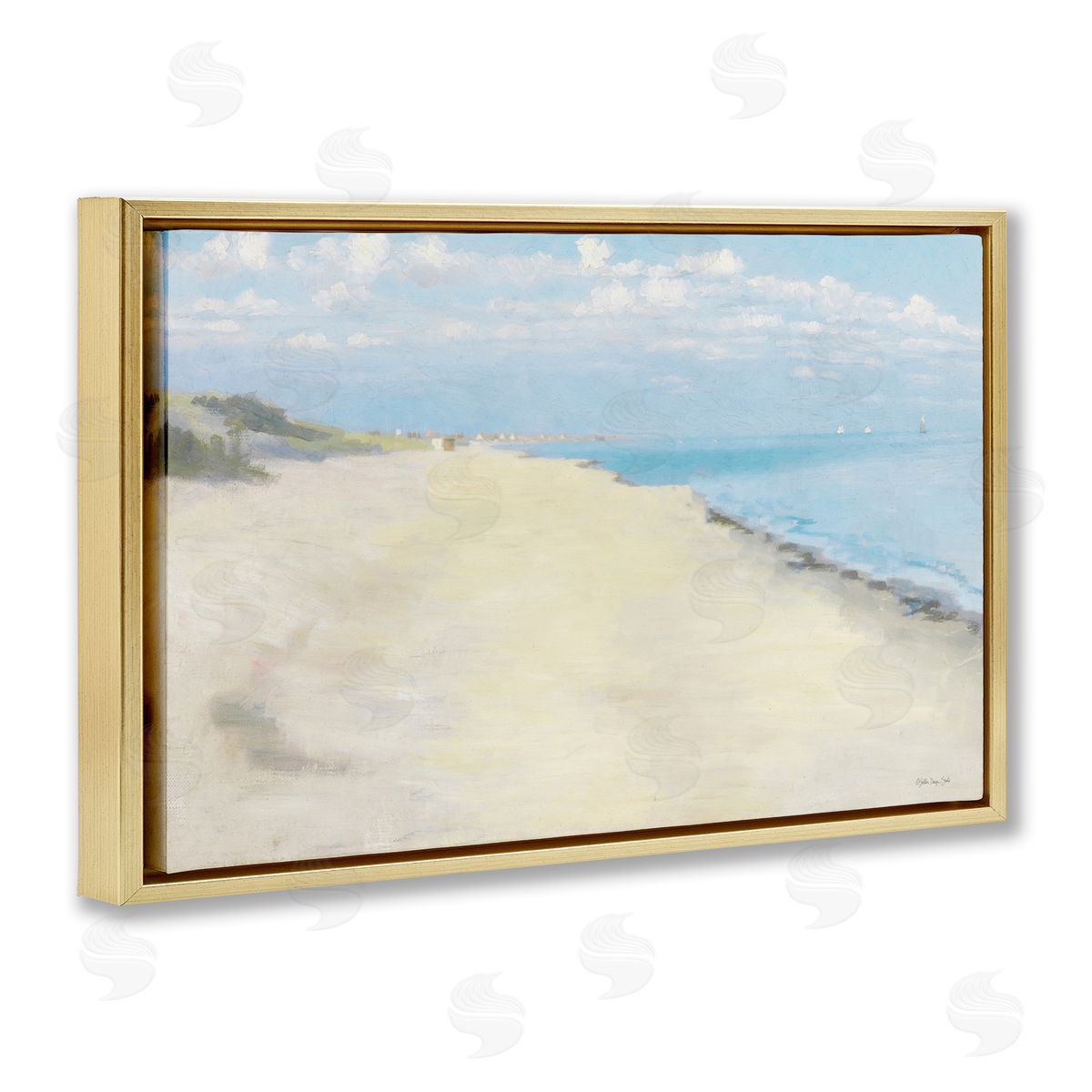 Stellar Design Studio Solemn Beach Tide Gold Floating Frame Canvas Wall Art Print