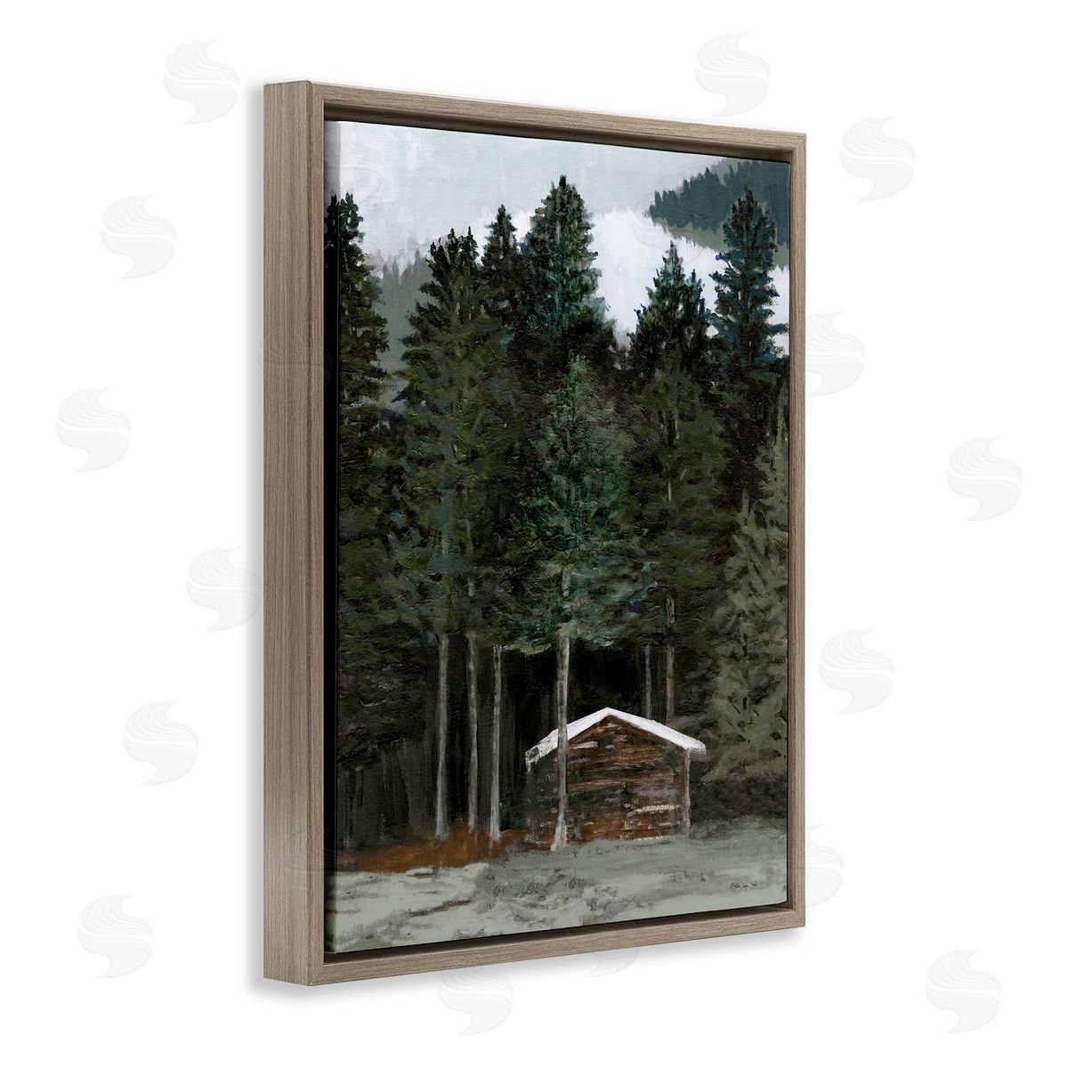 Stellar Design Studio Log Cabin Forest Thicket Brown Floating Frame Canvas Wall Art Print