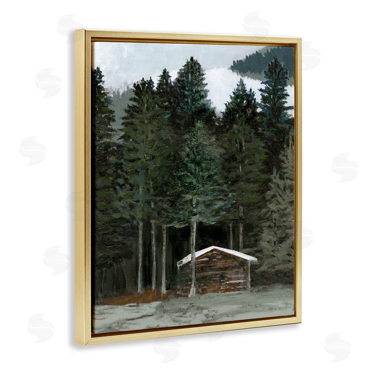 Stellar Design Studio Log Cabin Forest Thicket Gold Floating Frame Canvas Wall Art Print