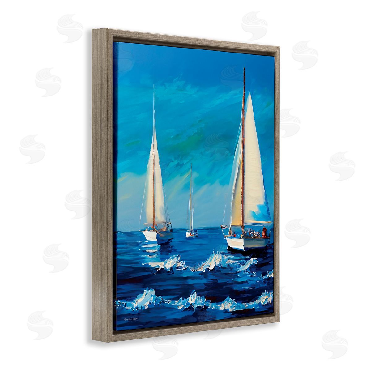 Seven Trees Design Sailors on Ebbing Tide Brown Floating Frame Canvas Wall Art Print