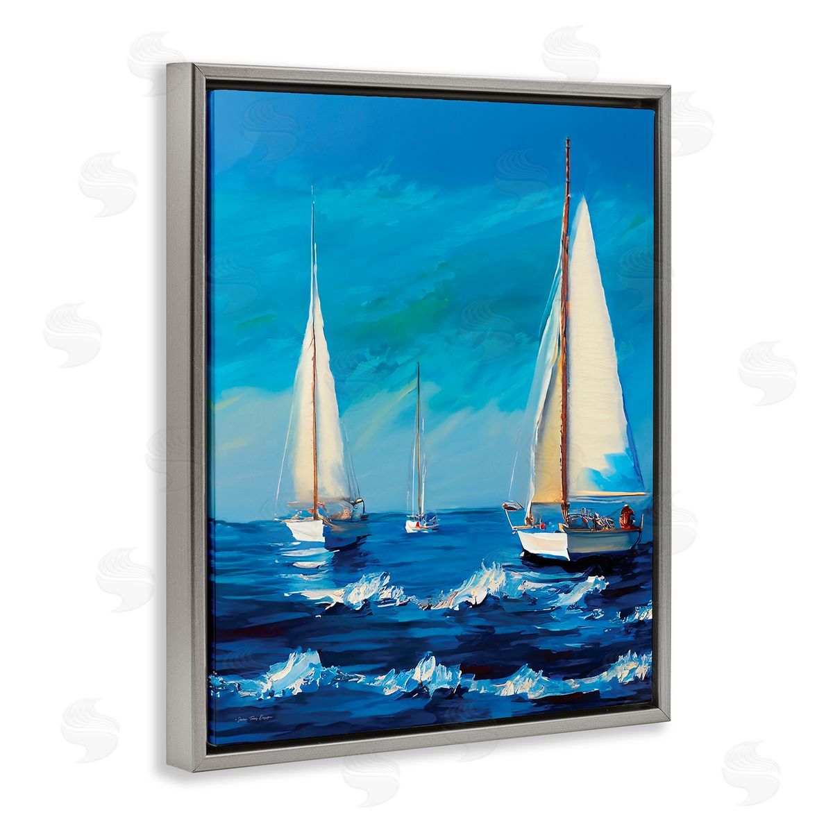 Seven Trees Design Sailors on Ebbing Tide Gray Floating Frame Canvas Wall Art Print