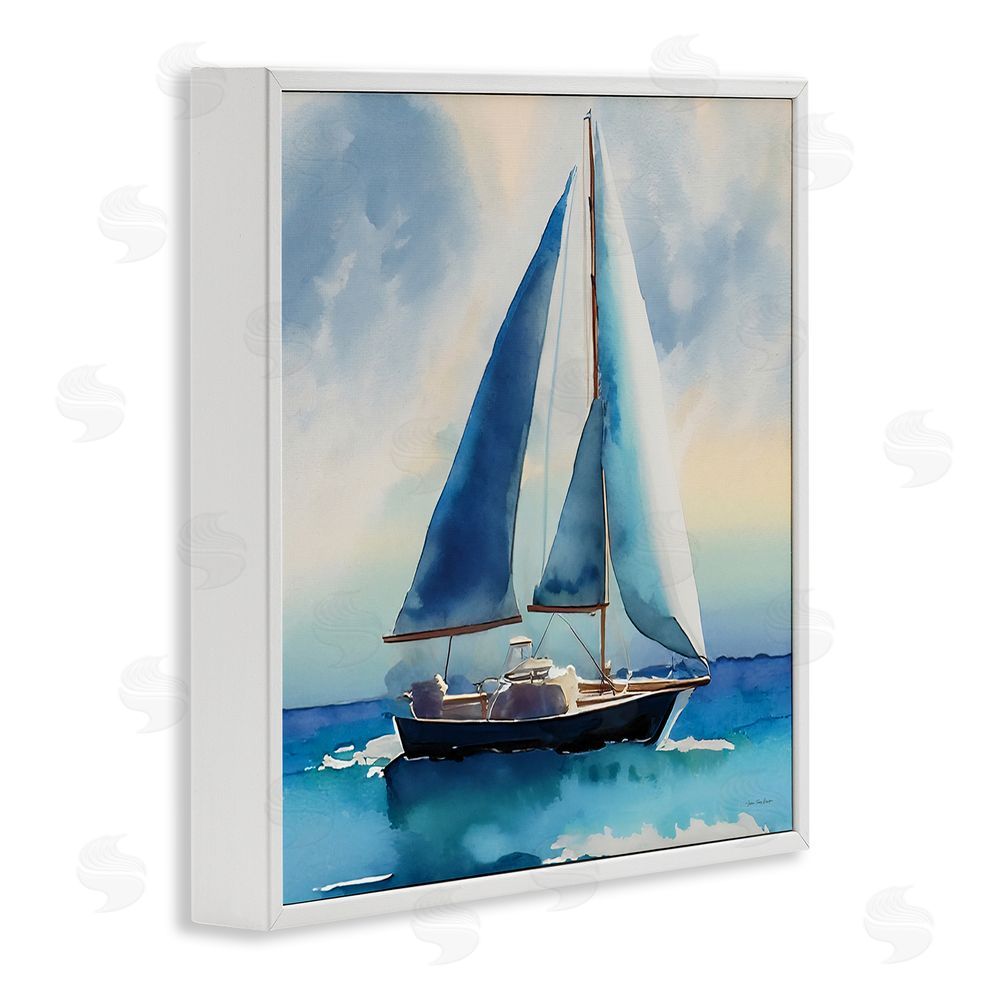 Yass Naffas Designs Watercolor Style Sailboat White Framed Giclee Wall Art Print