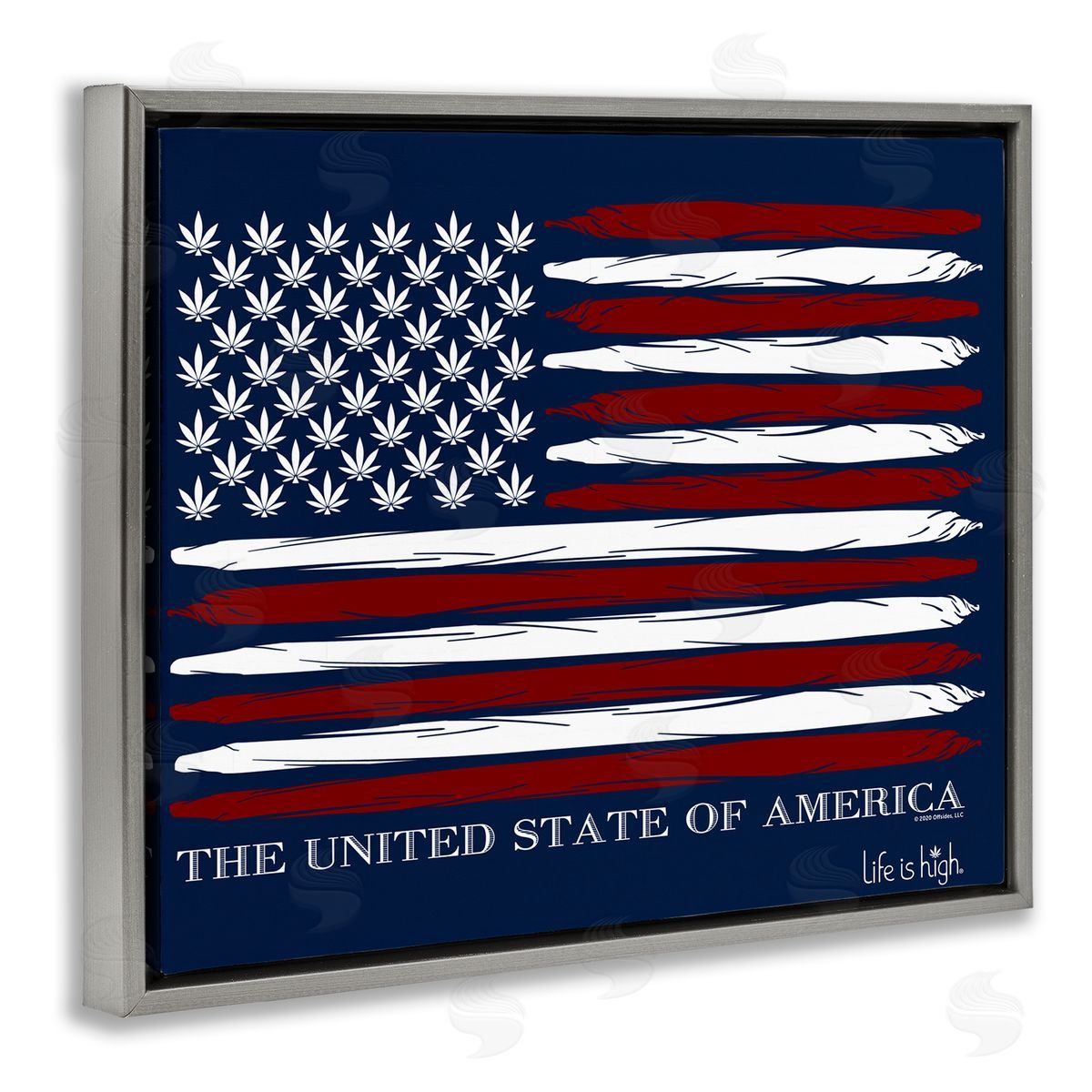Higher Learning/Life Is High Herb America Flag Gray Floating Frame Canvas Wall Art Print