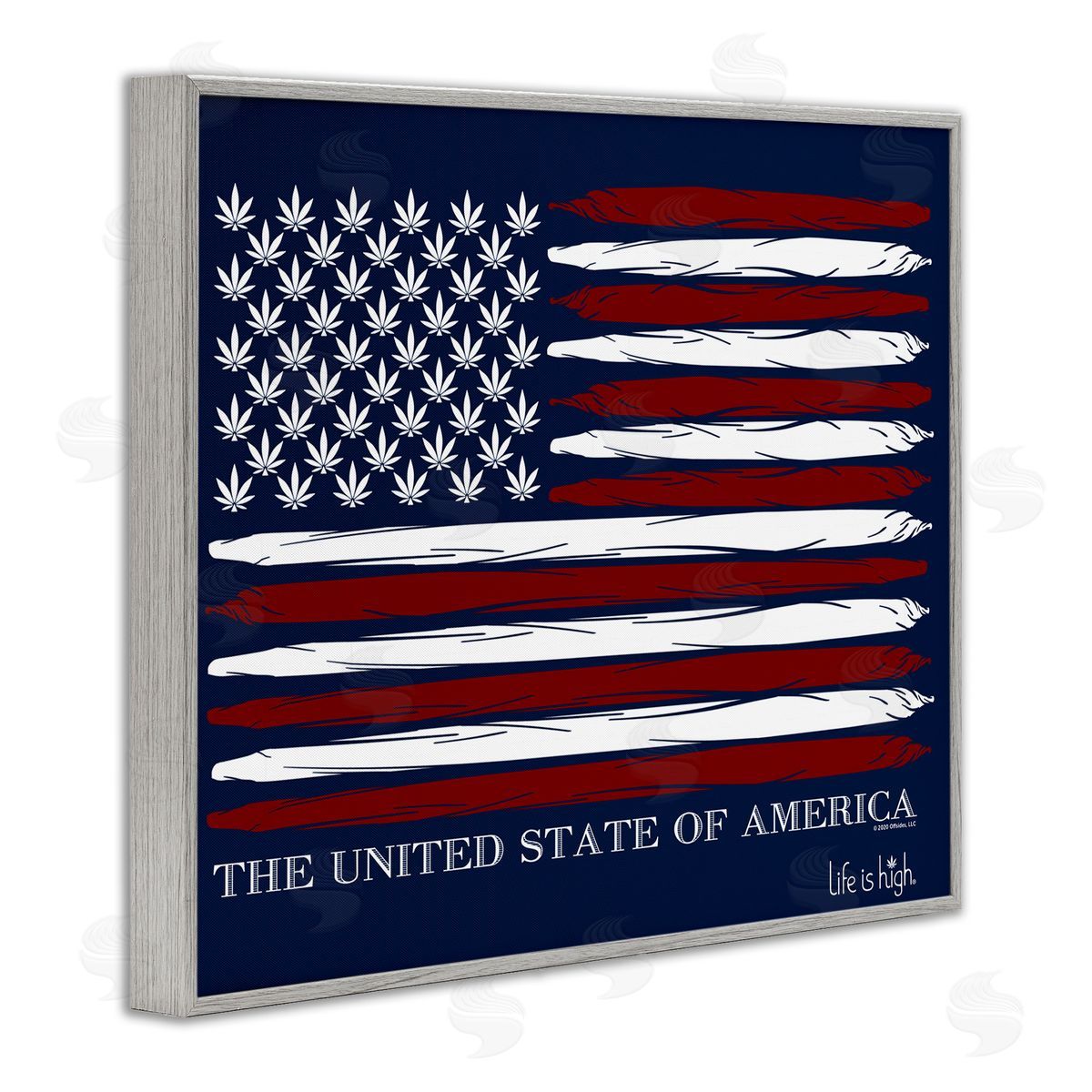 Higher Learning/Life Is High Herb America Flag Gray Framed Giclee Wall Art Print