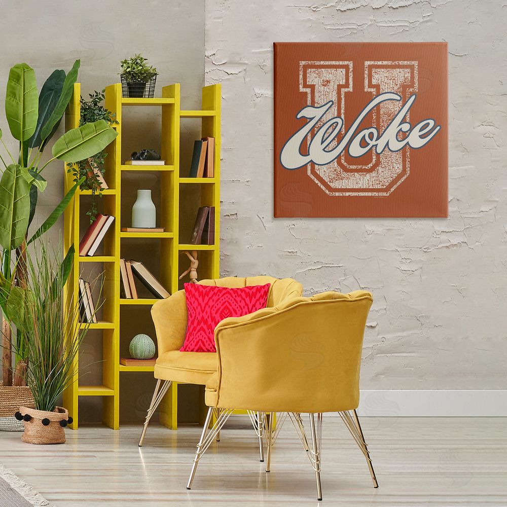 Higher Learning/Life Is High Woke U Varsity Style Canvas Wall Art Print in Room