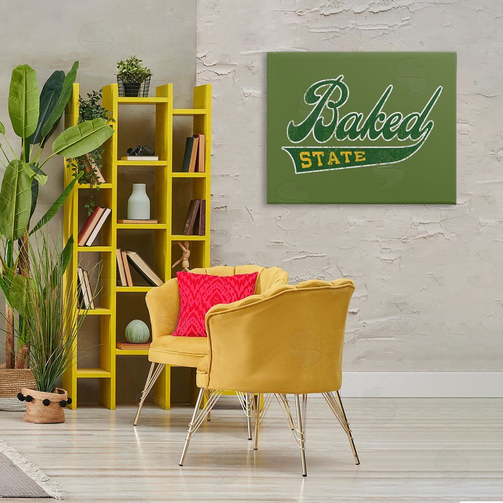 Classic Cannabis/Life Is High Baked State Varsity Style Canvas Wall Art Print in Room