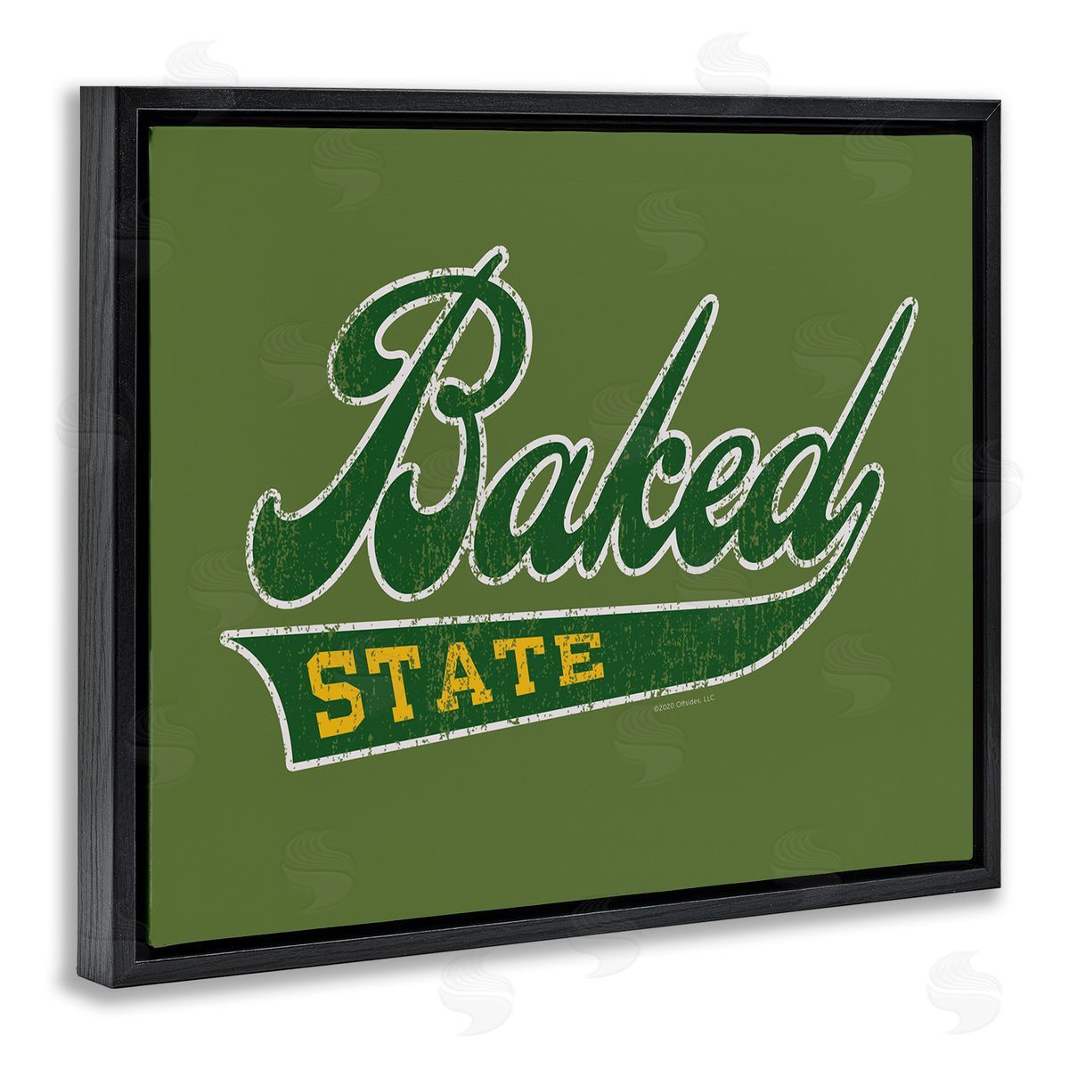 Classic Cannabis/Life Is High Baked State Varsity Style Black Floating Frame Canvas Wall Art Print
