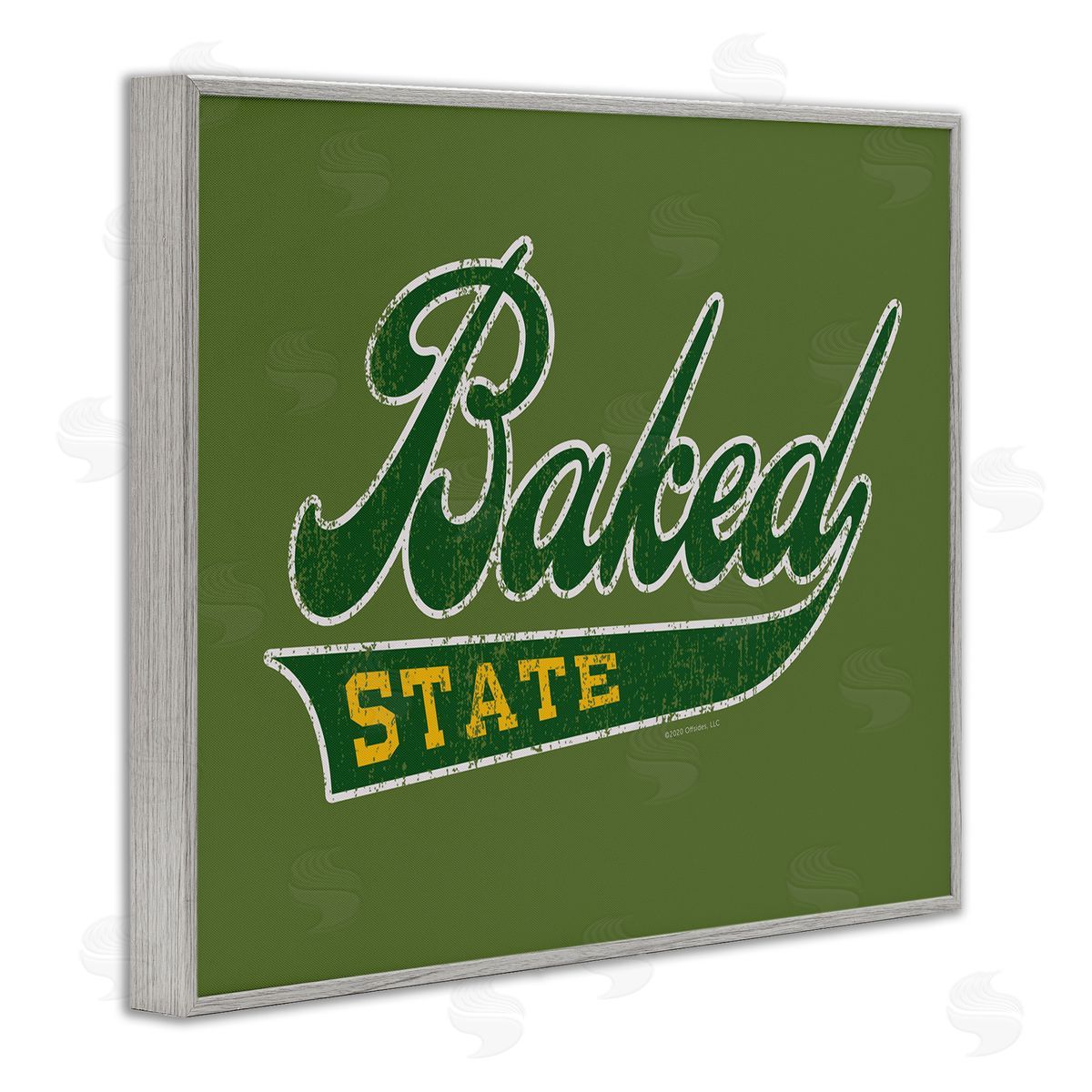 Classic Cannabis/Life Is High Baked State Varsity Style Gray Framed Giclee Wall Art Print