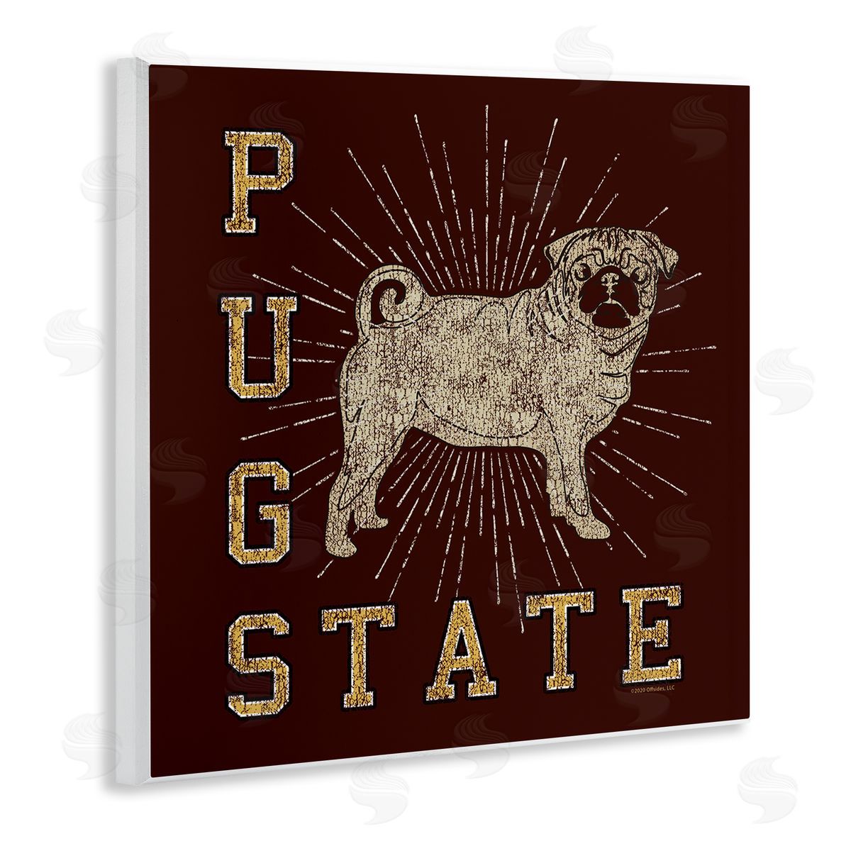 Spirit Animals/Life Is High Varsity Pug State Wooden Wall Plaque Art Print