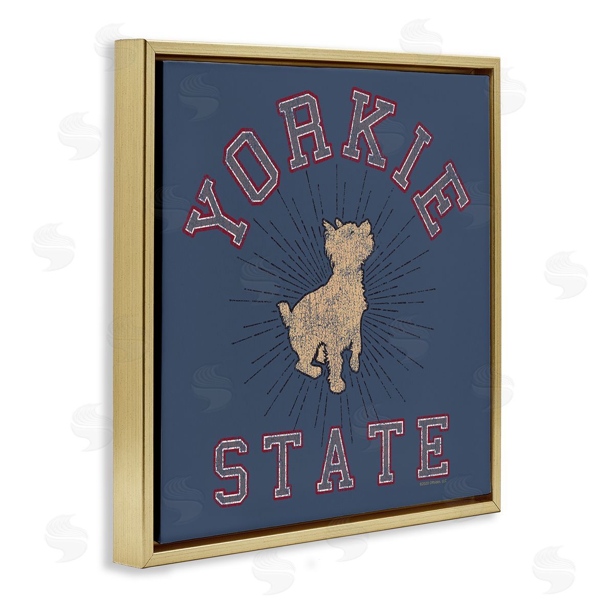 Spirit Animals/Life Is High Varsity Yorkie State Gold Floating Frame Canvas Wall Art Print