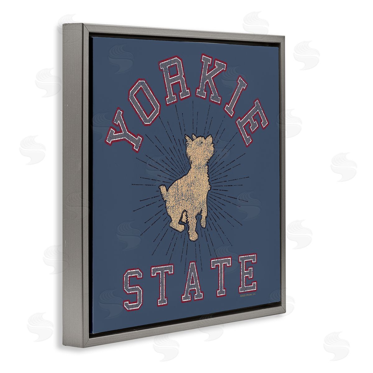 Spirit Animals/Life Is High Varsity Yorkie State Gray Floating Frame Canvas Wall Art Print