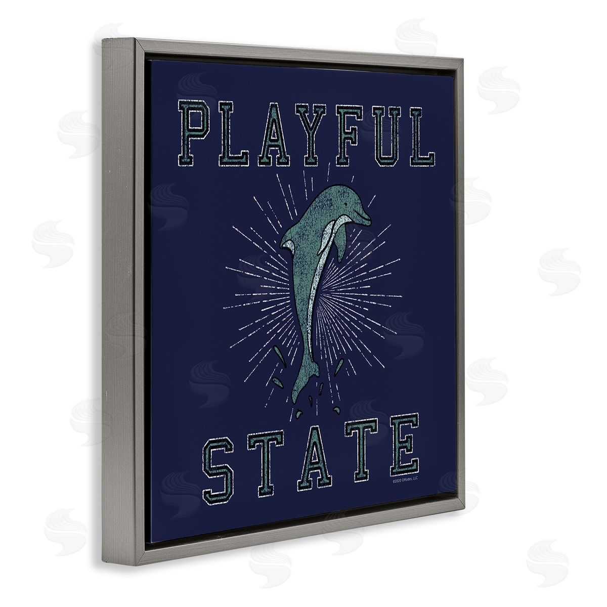 Spirit Animals/Life Is High Playful State Dolphin Gray Floating Frame Canvas Wall Art Print