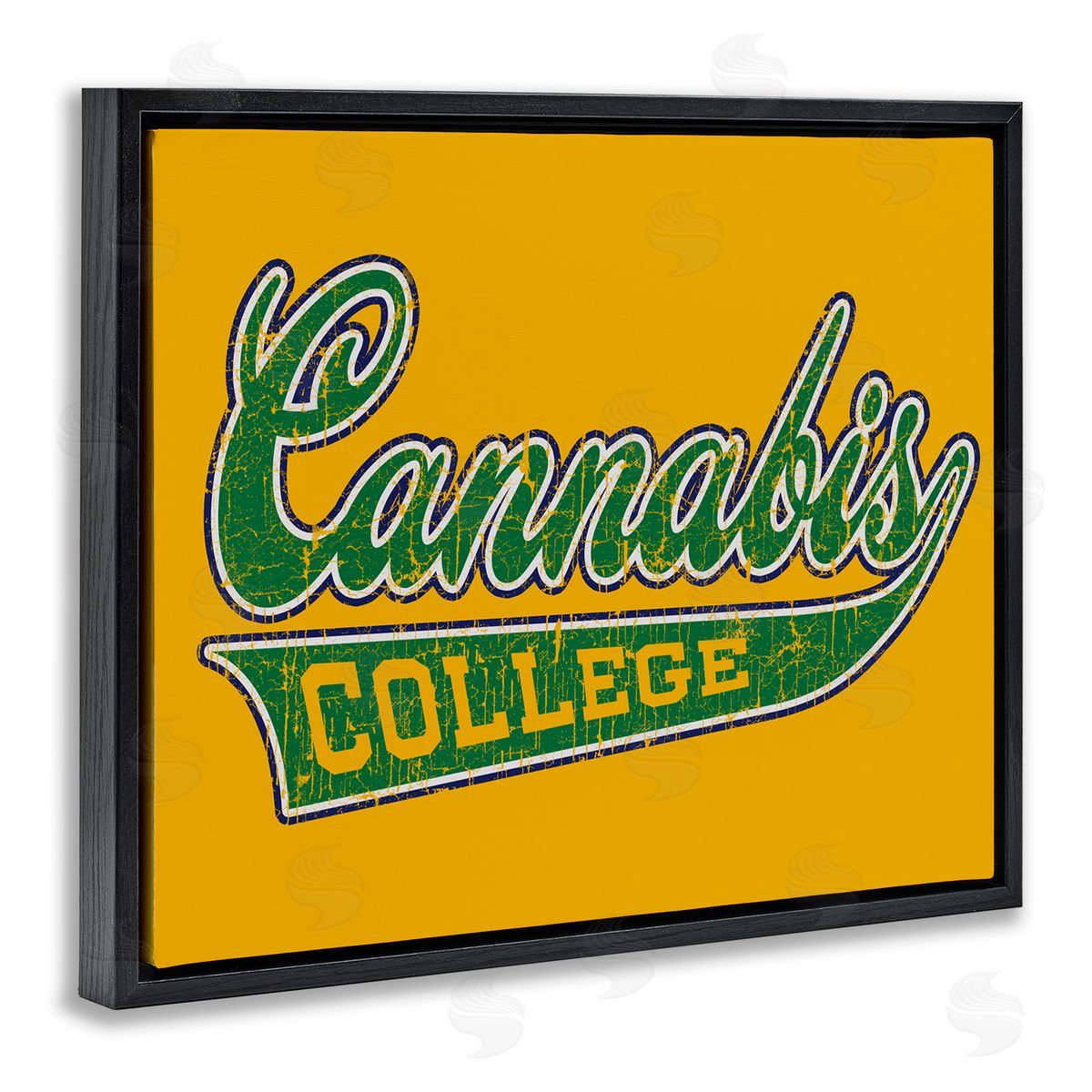 Higher Learning/Life Is High Cannabis College Varsity Black Floating Frame Canvas Wall Art Print