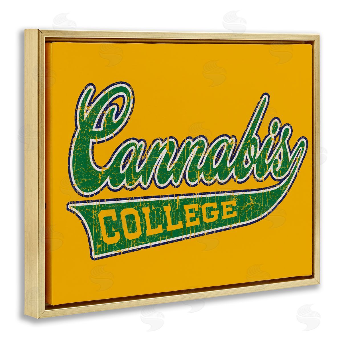 Higher Learning/Life Is High Cannabis College Varsity Gold Floating Frame Canvas Wall Art Print
