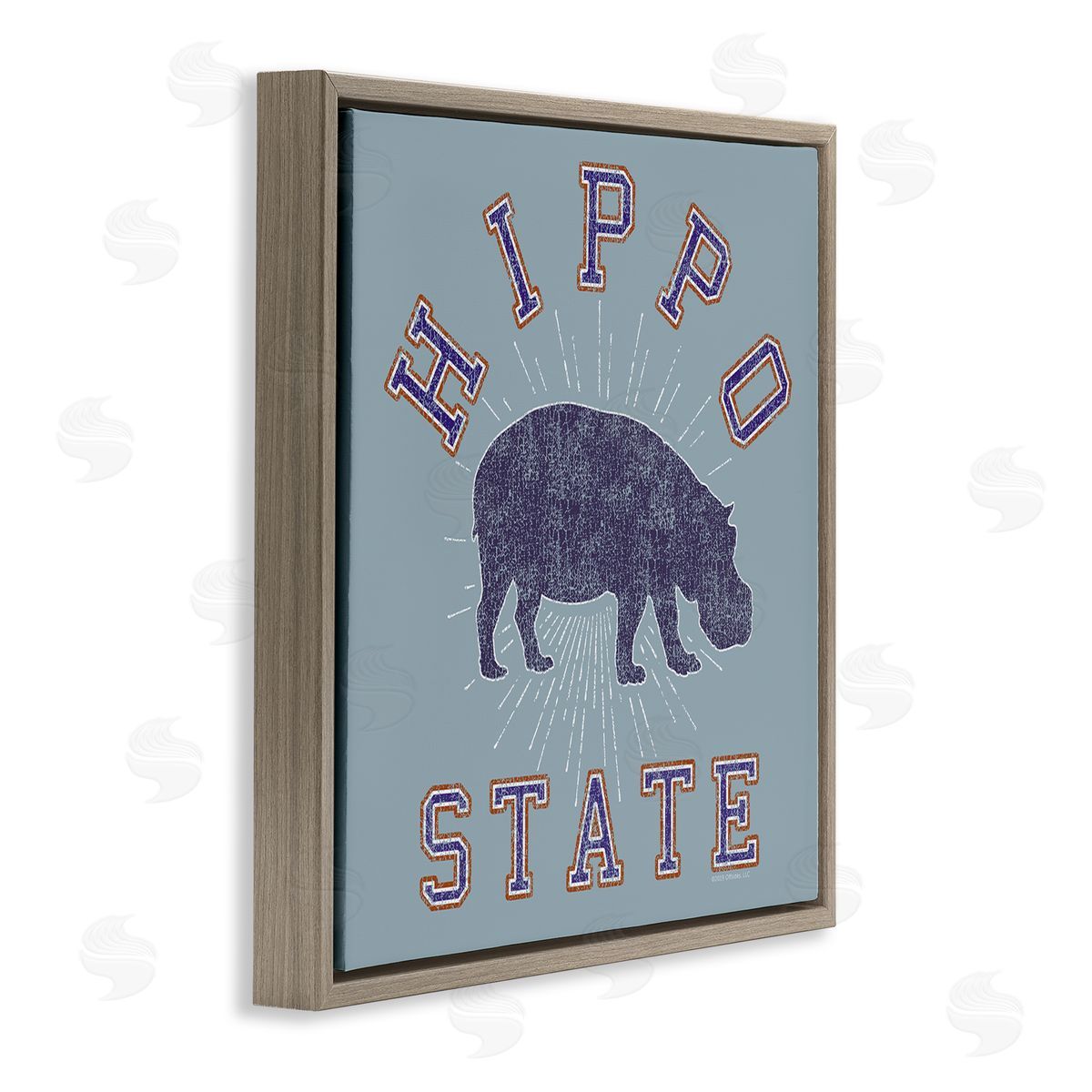 Spirit Animals/Life Is High Varsity Style Hippo State Brown Floating Frame Canvas Wall Art Print