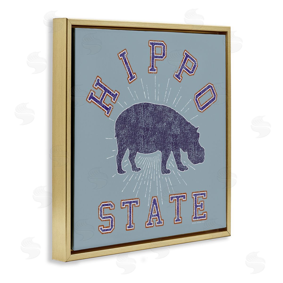 Spirit Animals/Life Is High Varsity Style Hippo State Gold Floating Frame Canvas Wall Art Print