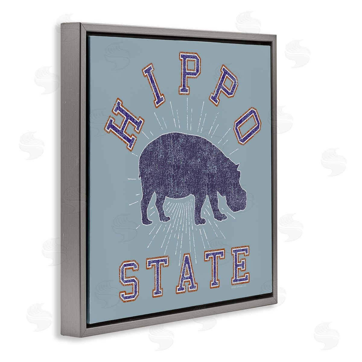 Spirit Animals/Life Is High Varsity Style Hippo State Gray Floating Frame Canvas Wall Art Print