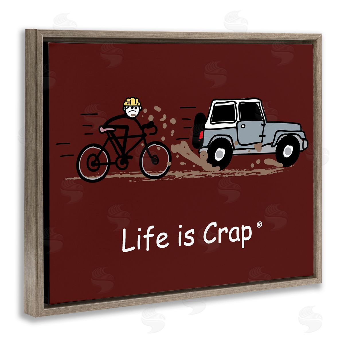 LIC Muddy Road Biker Brown Floating Frame Canvas Wall Art Print