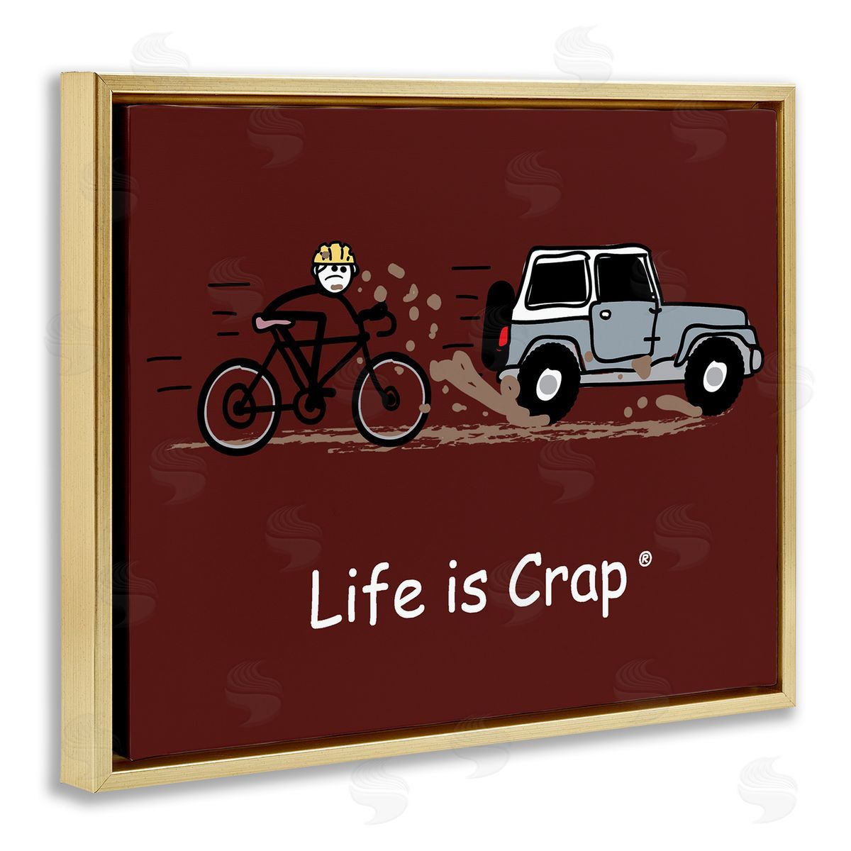 LIC Muddy Road Biker Gold Floating Frame Canvas Wall Art Print