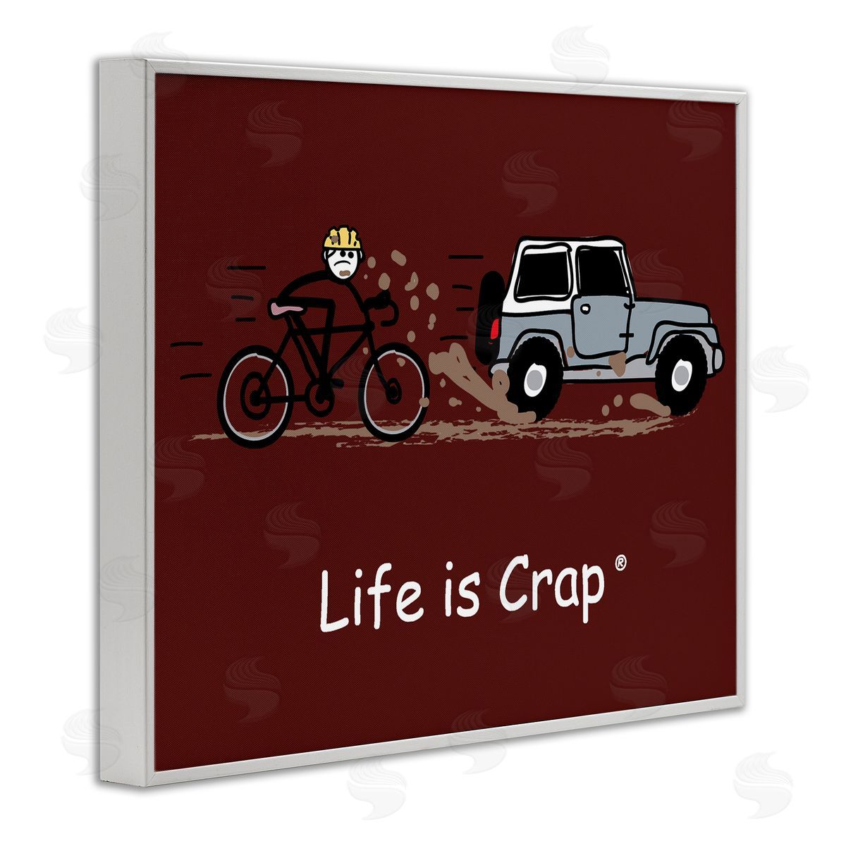 LIC Muddy Road Biker White Framed Giclee Wall Art Print