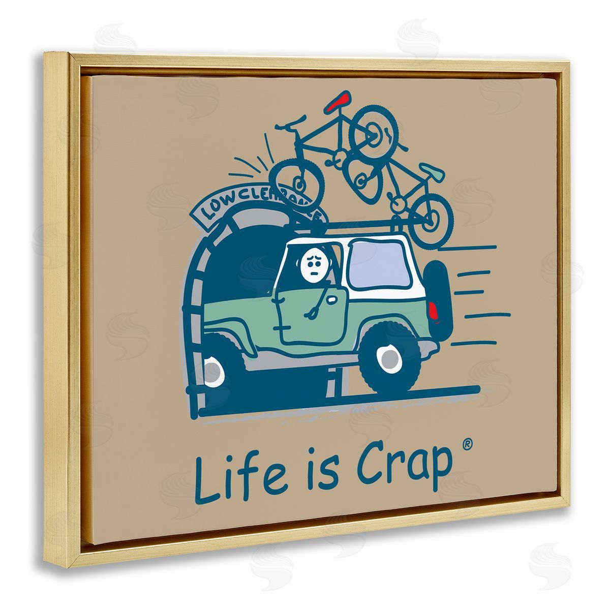 LIC Falling Bikes Overpass Gold Floating Frame Canvas Wall Art Print
