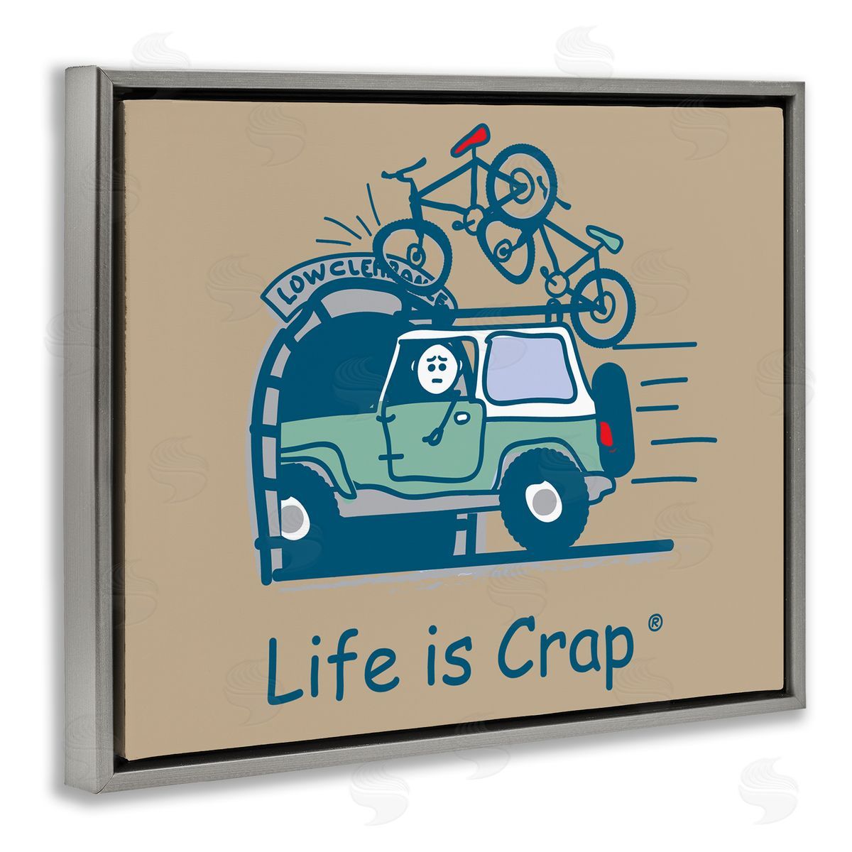 LIC Falling Bikes Overpass Gray Floating Frame Canvas Wall Art Print