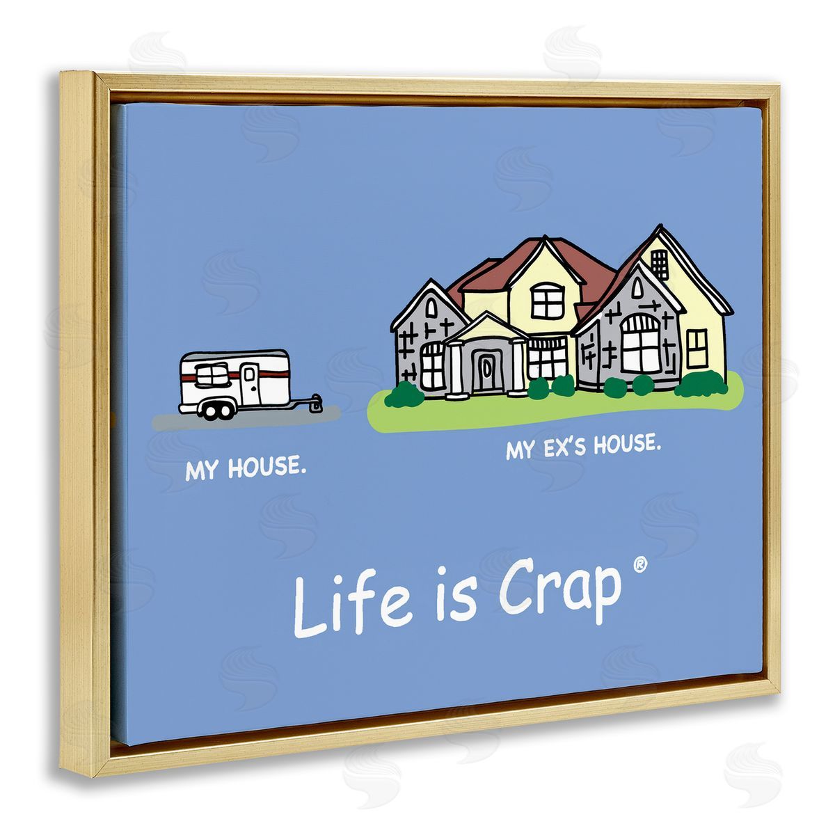 LIC Funny My House Gold Floating Frame Canvas Wall Art Print