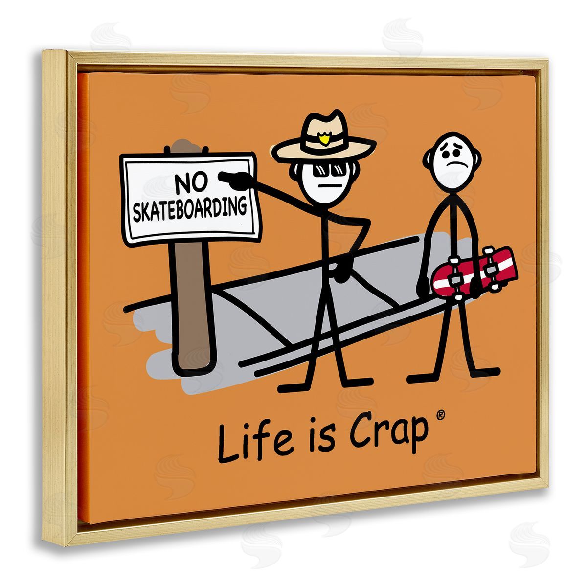 LIC No Skateboarding Sign Gold Floating Frame Canvas Wall Art Print
