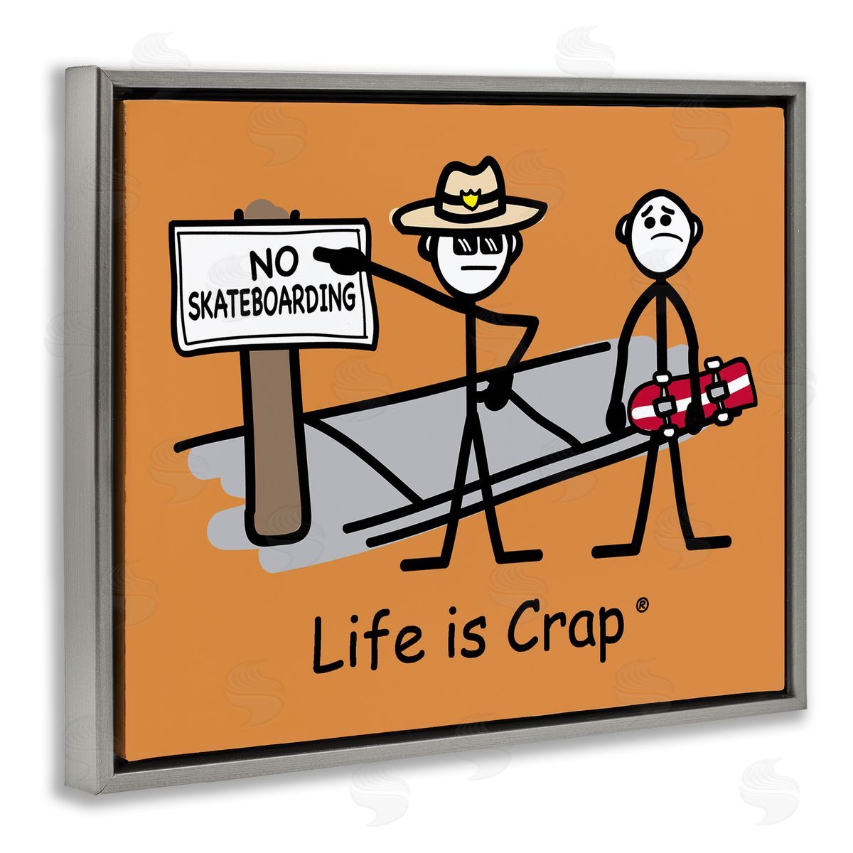 LIC No Skateboarding Sign Gray Floating Frame Canvas Wall Art Print