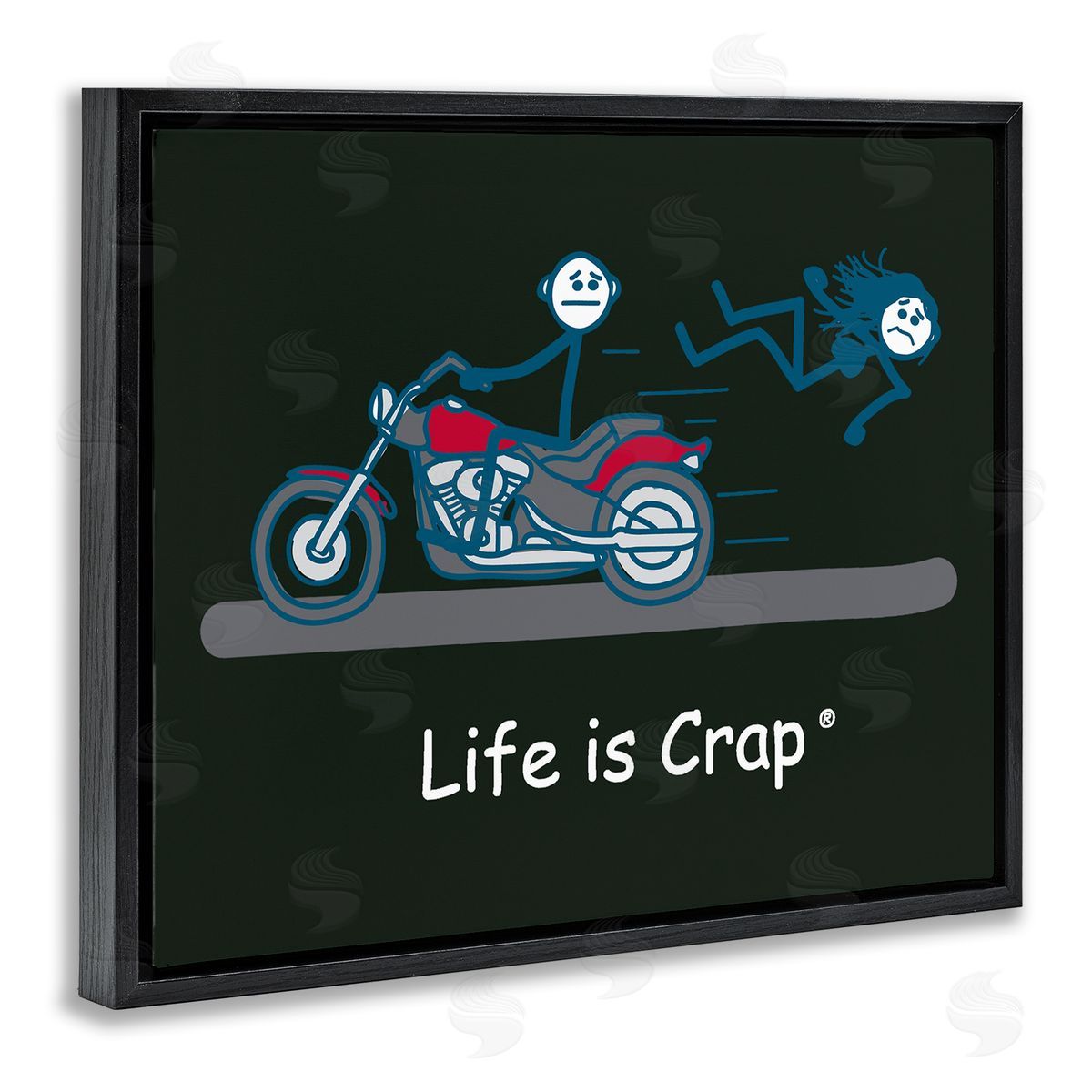 LIC Funny Motorcycle Babe Black Floating Frame Canvas Wall Art Print