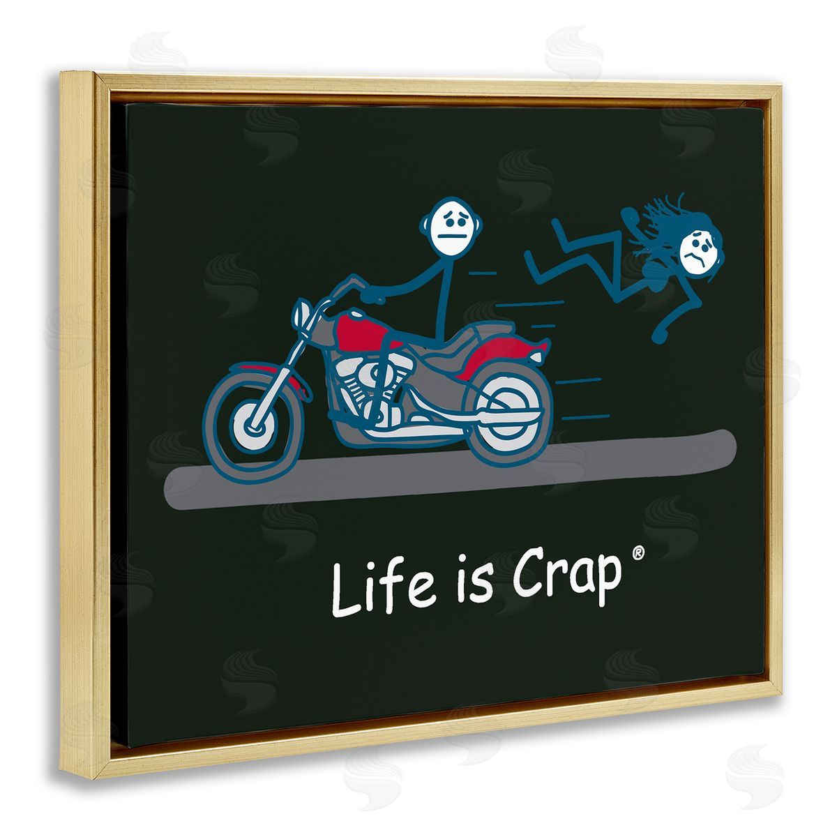 LIC Funny Motorcycle Babe Gold Floating Frame Canvas Wall Art Print
