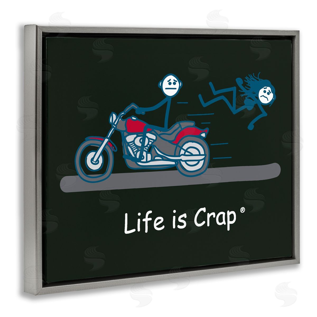 LIC Funny Motorcycle Babe Gray Floating Frame Canvas Wall Art Print