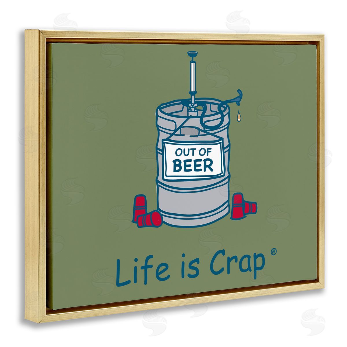 LIC Funny Empty Beer Keg Gold Floating Frame Canvas Wall Art Print