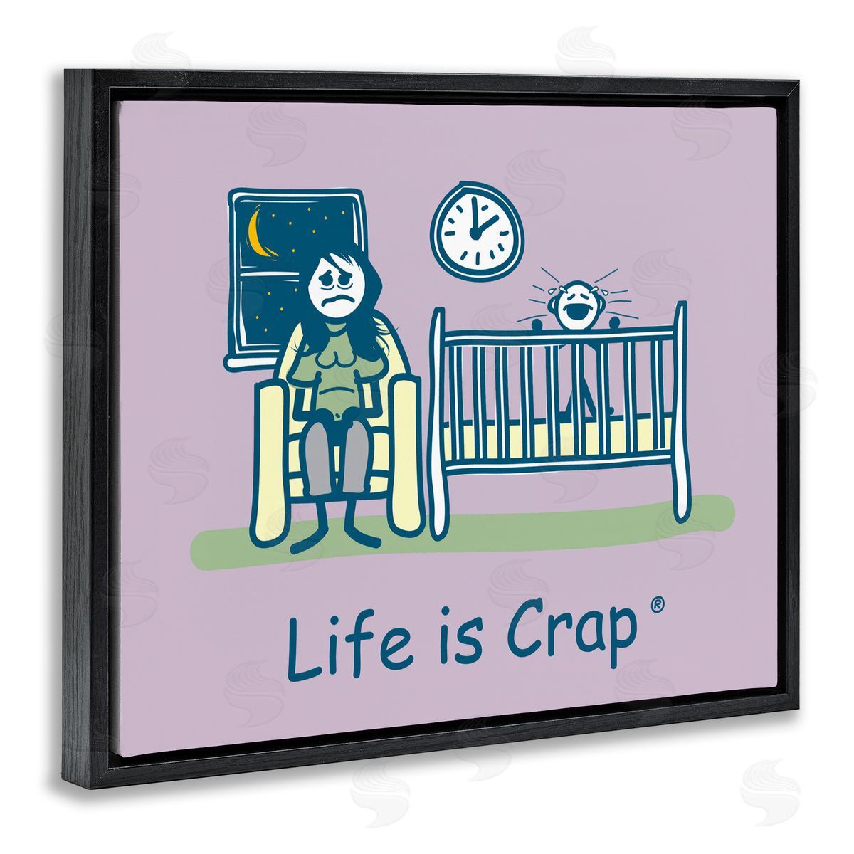 LIC Awake with Crying Baby Black Floating Frame Canvas Wall Art Print