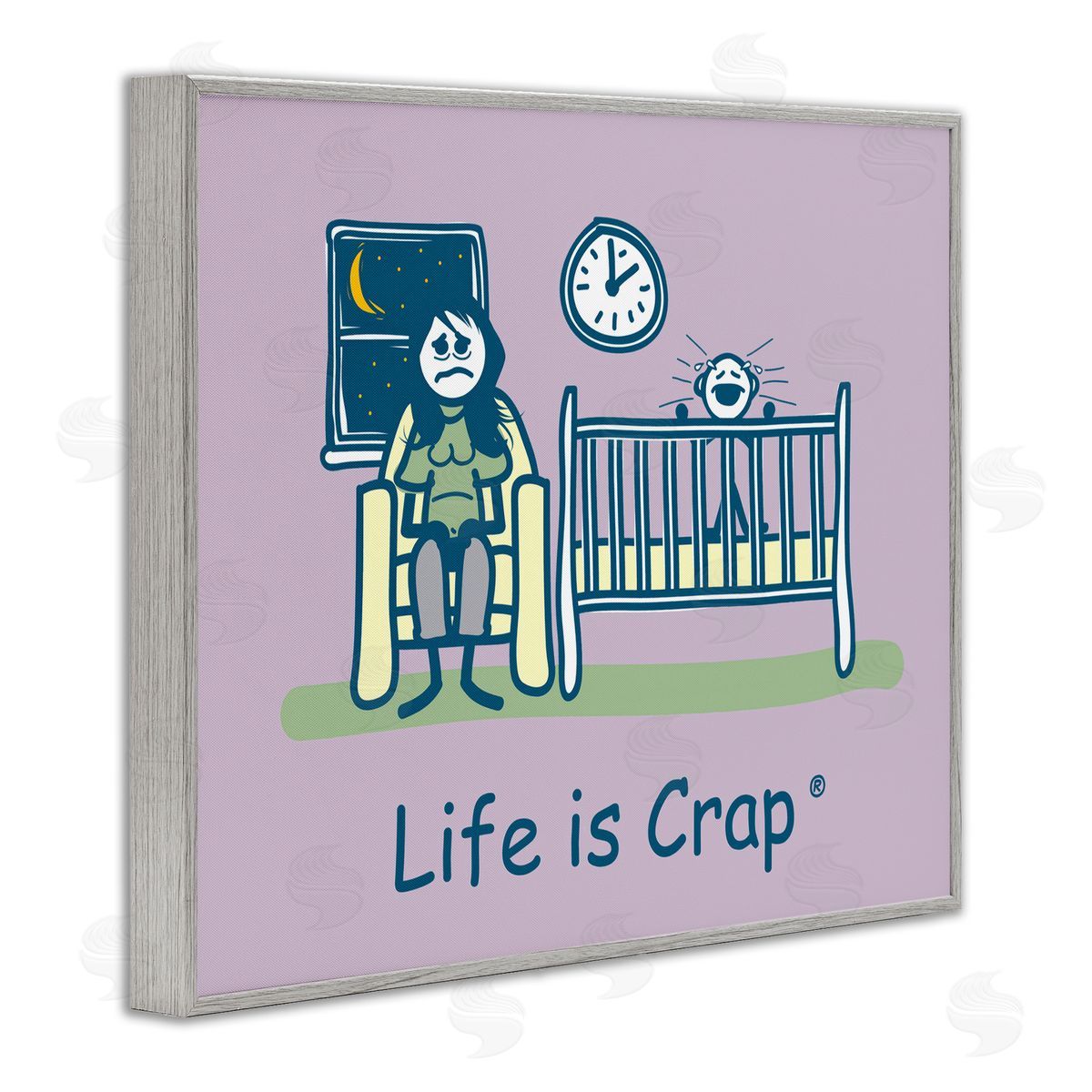 LIC Awake with Crying Baby Gray Framed Giclee Wall Art Print