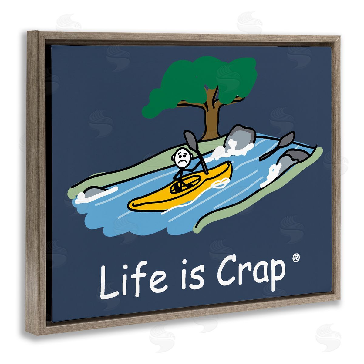 LIC Life Is Crap Kayaker Brown Floating Frame Canvas Wall Art Print