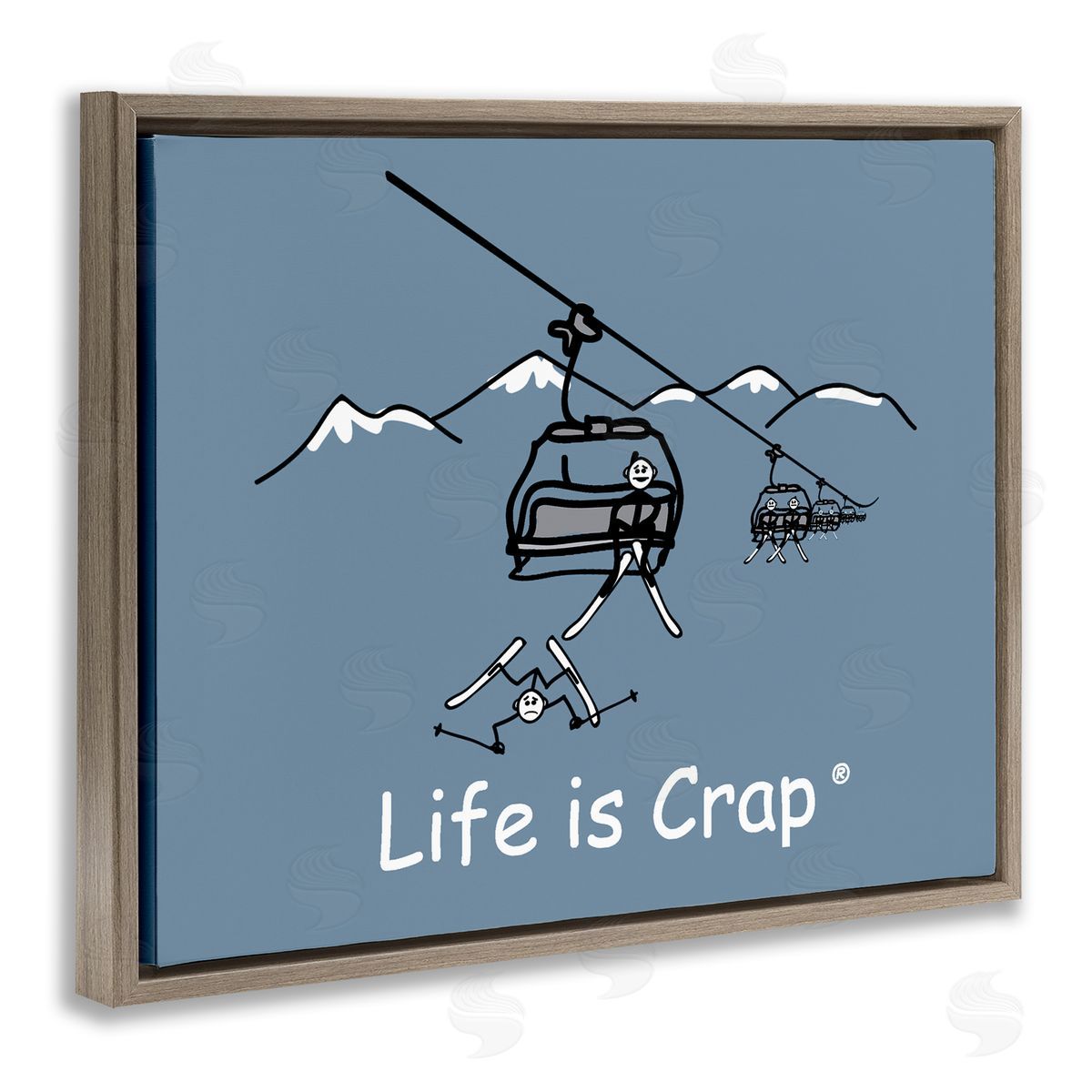 LIC Falling Ski Lift Brown Floating Frame Canvas Wall Art Print