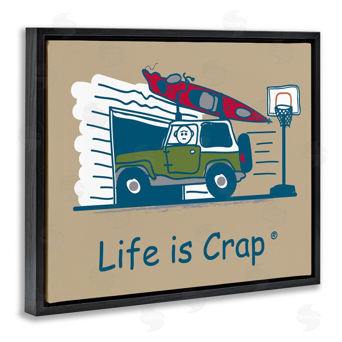 LIC Kayak and Garage Black Floating Frame Canvas Wall Art Print