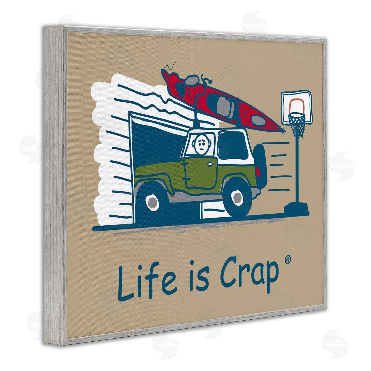 LIC Kayak and Garage Gray Framed Giclee Wall Art Print