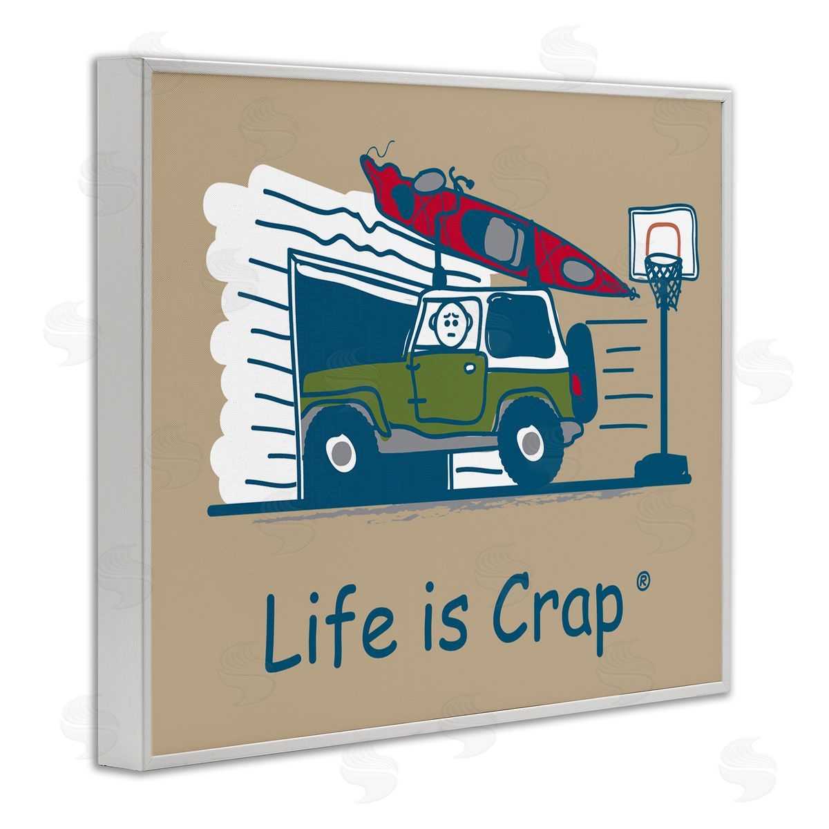 LIC Kayak and Garage White Framed Giclee Wall Art Print