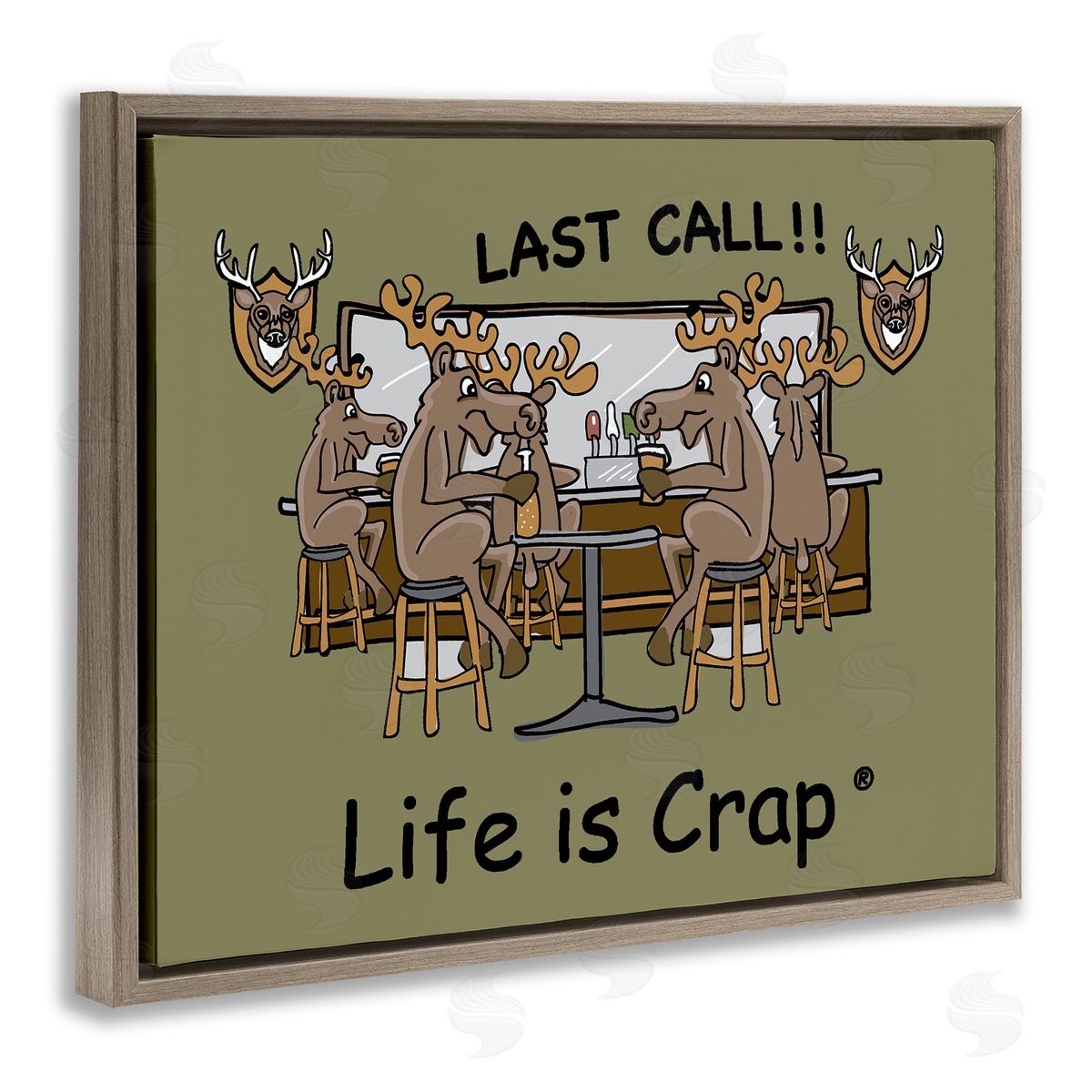 LIC Last Call at Bar Brown Floating Frame Canvas Wall Art Print