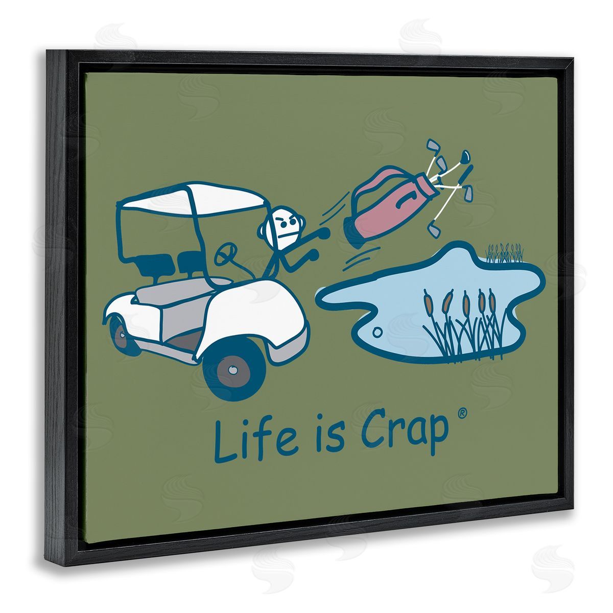 LIC Throwing Golf Clubs Black Floating Frame Canvas Wall Art Print