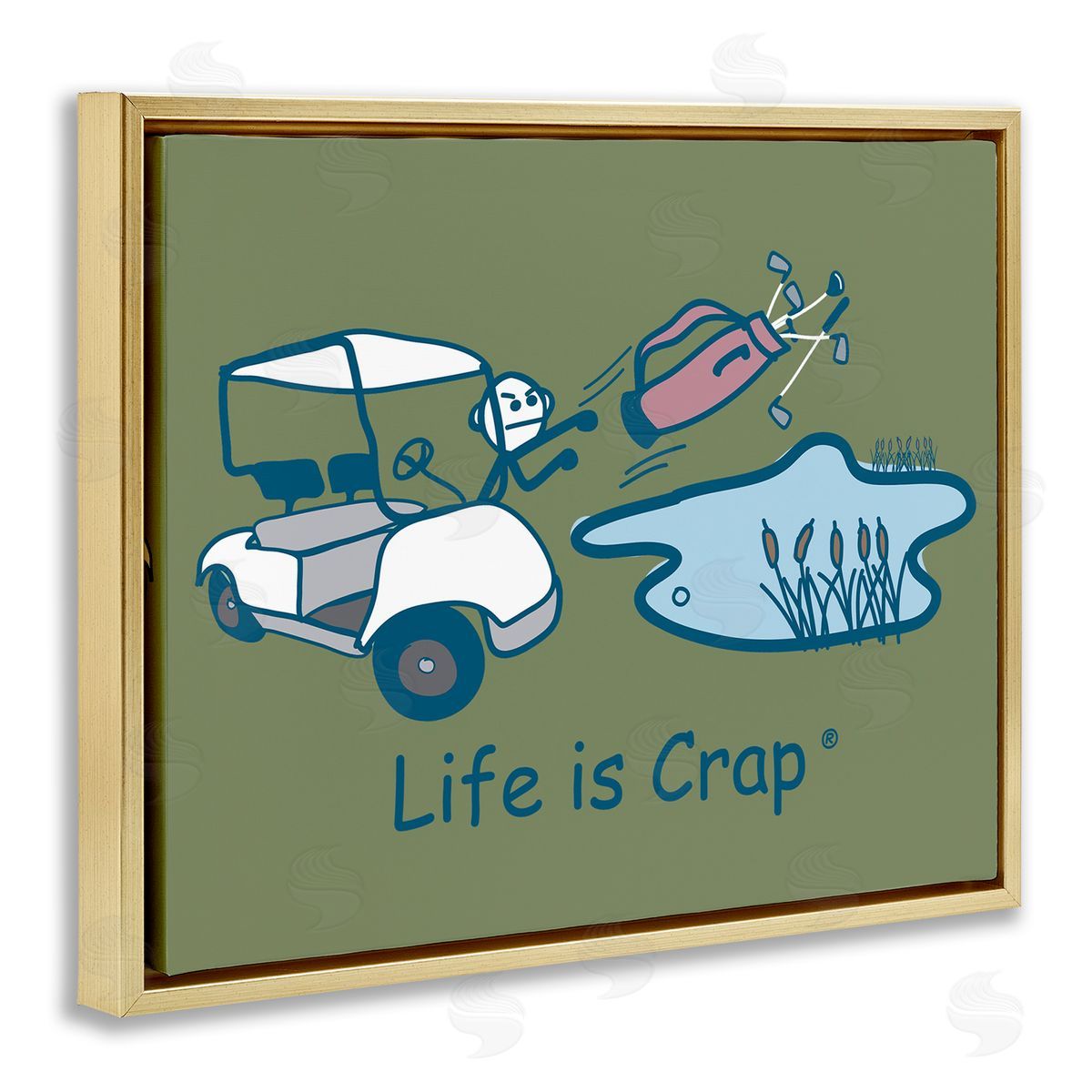 LIC Throwing Golf Clubs Gold Floating Frame Canvas Wall Art Print