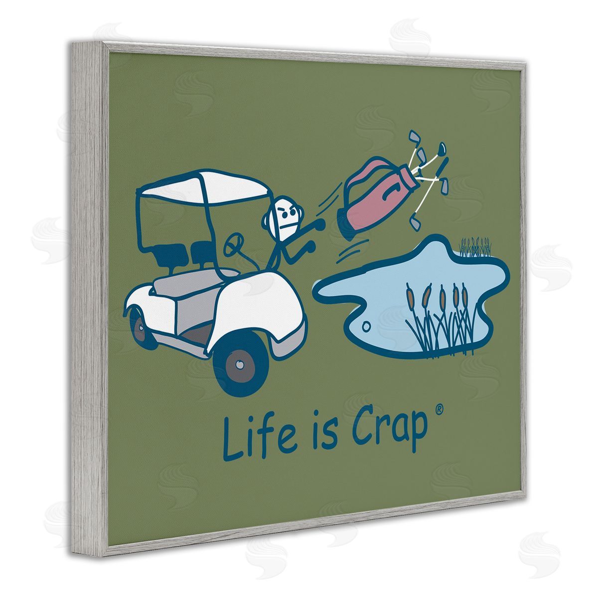 LIC Throwing Golf Clubs Gray Framed Giclee Wall Art Print